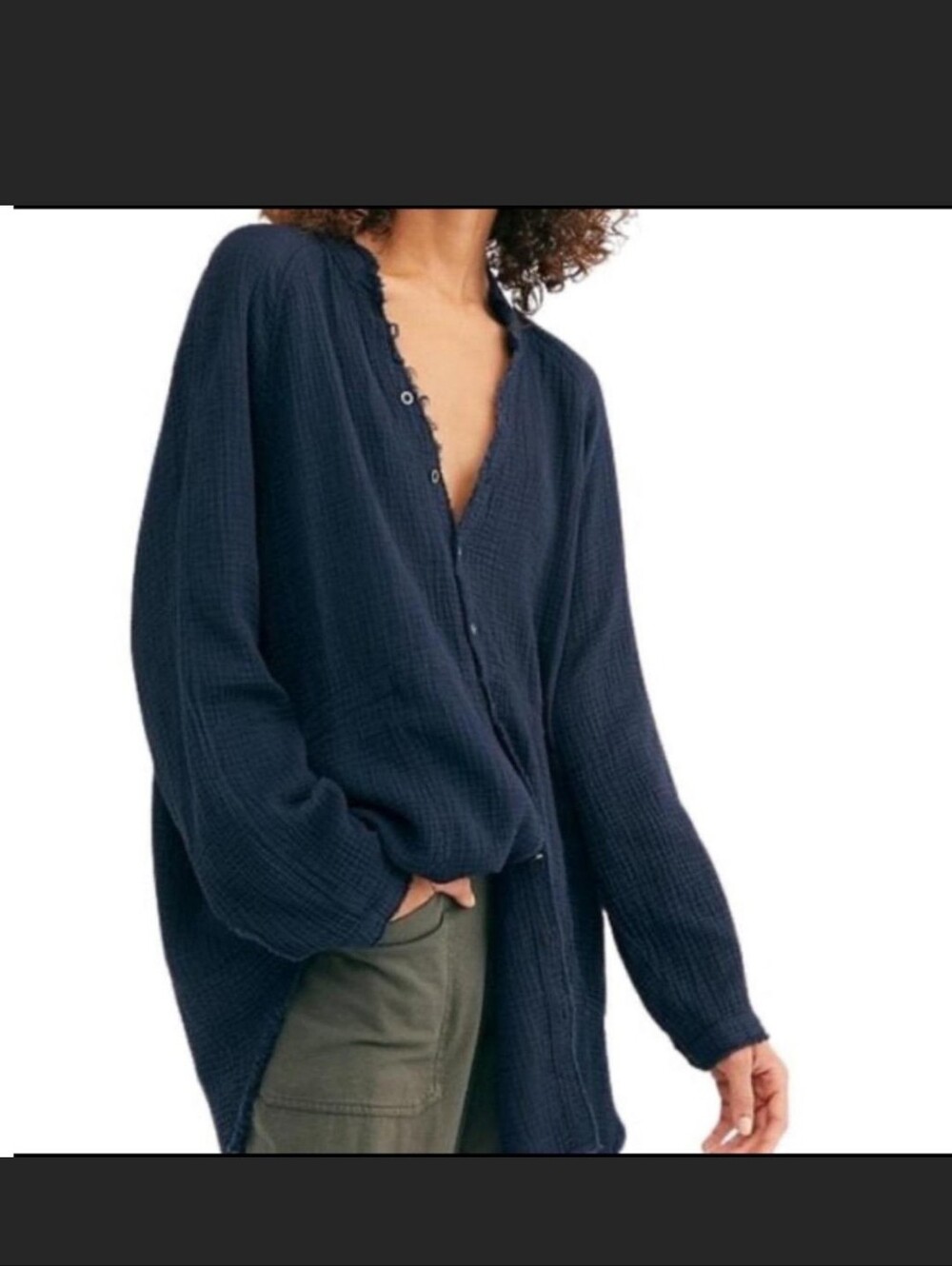 We The Free People Summer Daydream Navy Blue Gauze Oversized Shirt Medium